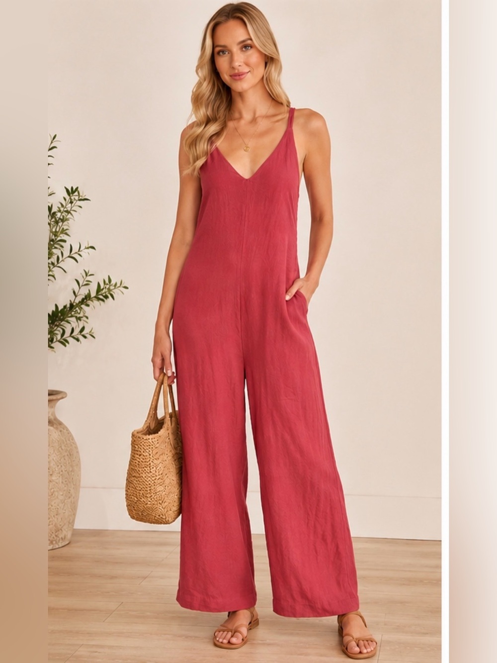 Lulus Terra Cotta Cropped Wide Leg Jumpsuit NWT Size Large